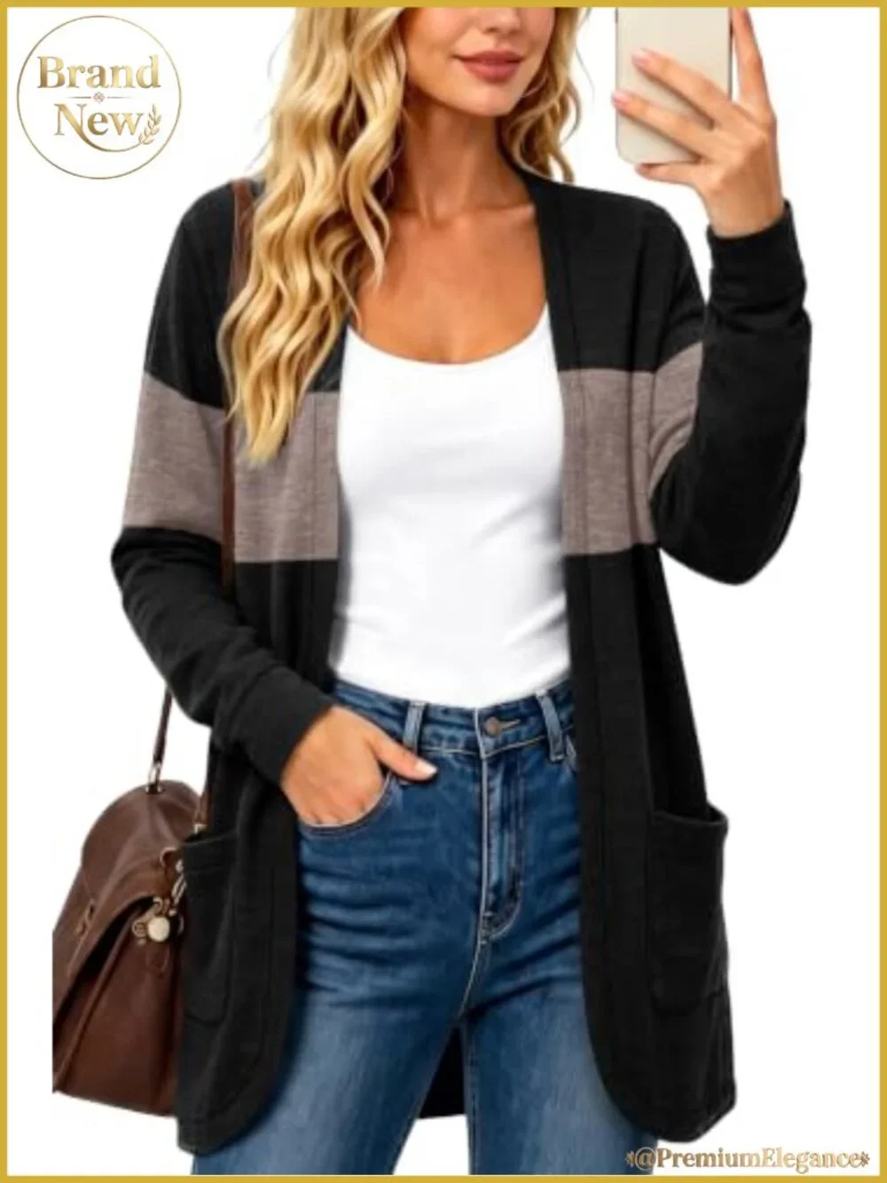 Women's Casual Knit Cardigan Open Front Long Sleeve with Pockets
